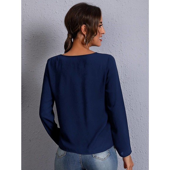 Keyhole Neck long sleeve Blouse black - Picture 9 of 11